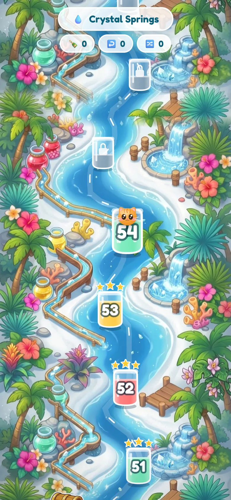 The Crystal Springs map with an icy blue river
