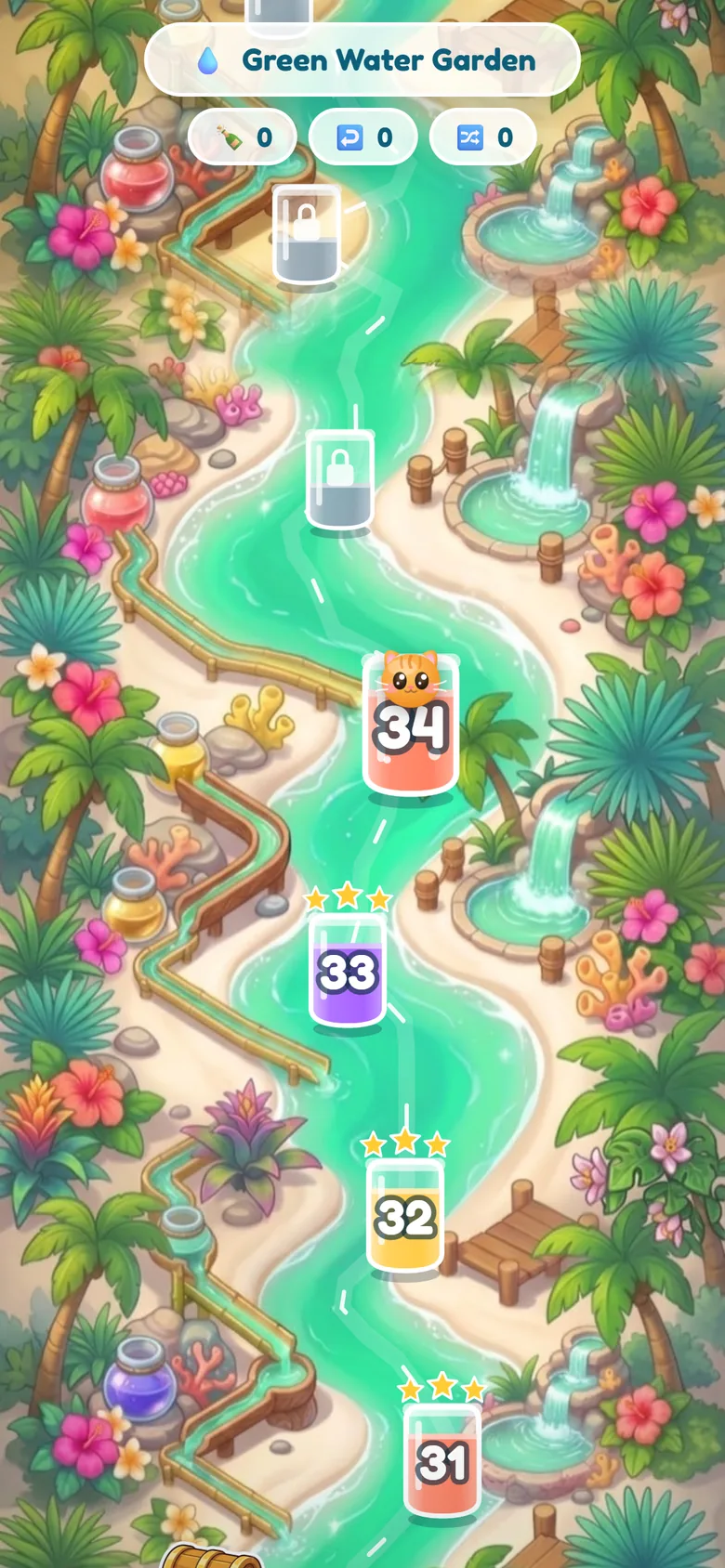 The Green Water Garden map with a jade river and waterfalls